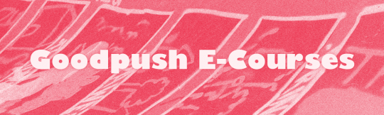 Pink background with the text "Goodpush E-Courses"