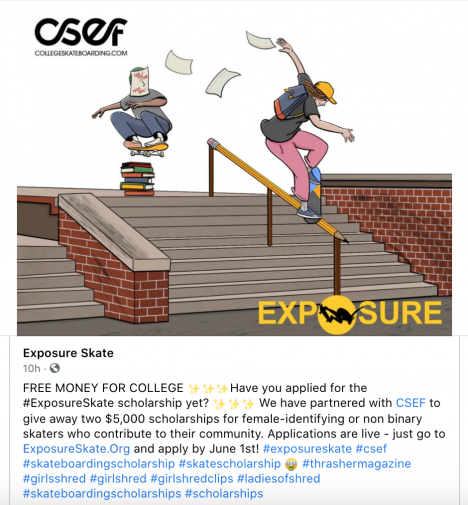 flyer about 5000$ college scholarships for female and non-binary skaters